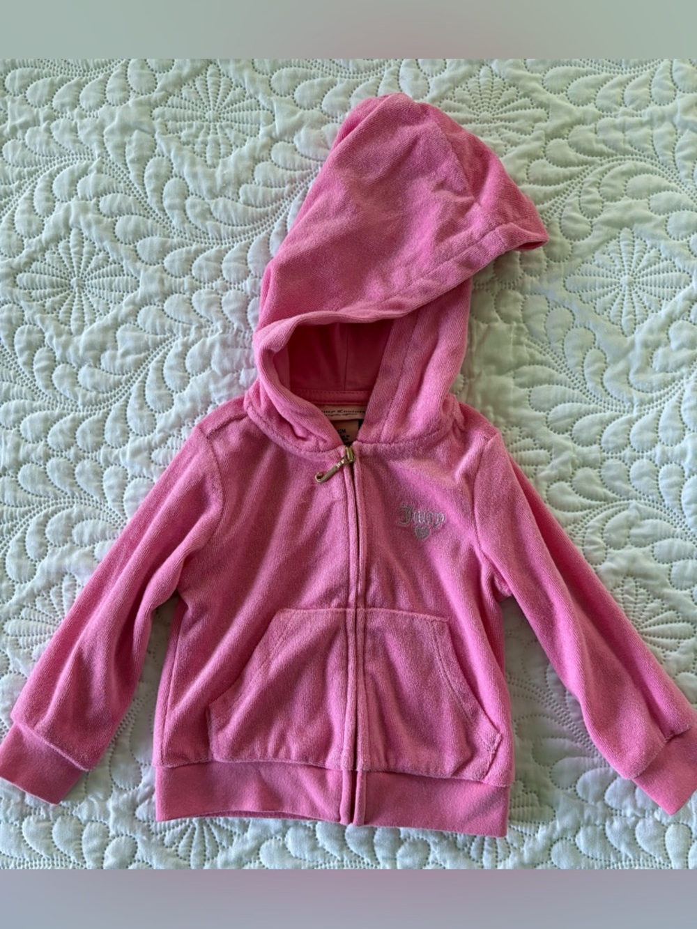 Juicy Couture baby Girl Pink Hoodie Zip Terry cloth Jacket rhinestone logo 12 M